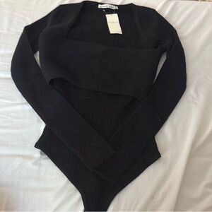 Abercrombie & Fitch Black Ribbed Sweater Bodysuit